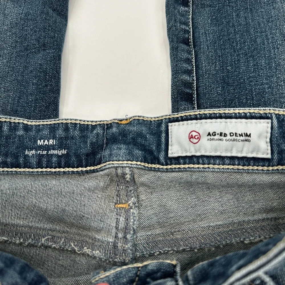 AG Adriano Goldschmied Mari High Rise Straight Jeans Distressed Blue 27R